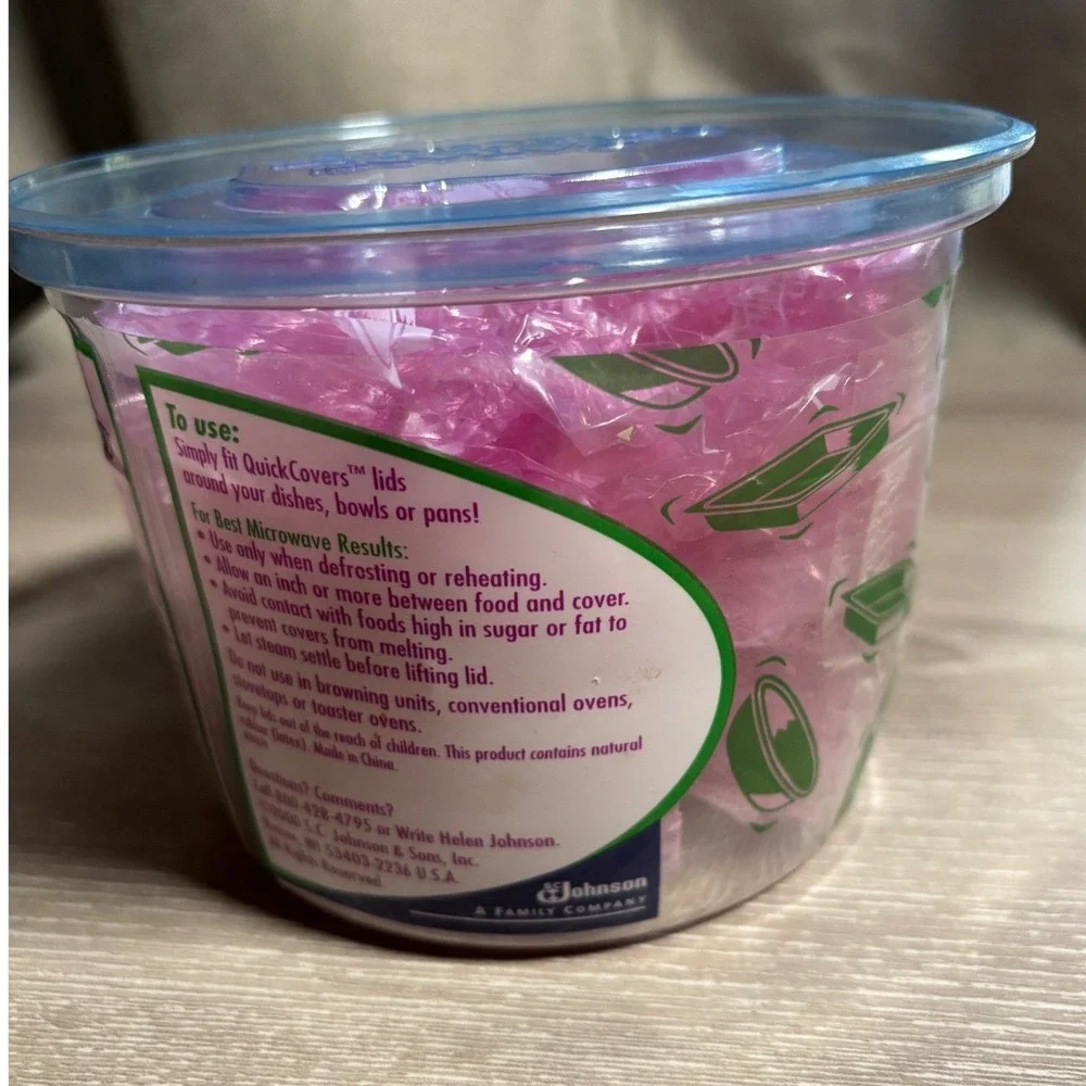 Y2K Saran QuickCovers Small Elastic Food‎ Covers 16 Count Pink Reusable Lids Tub